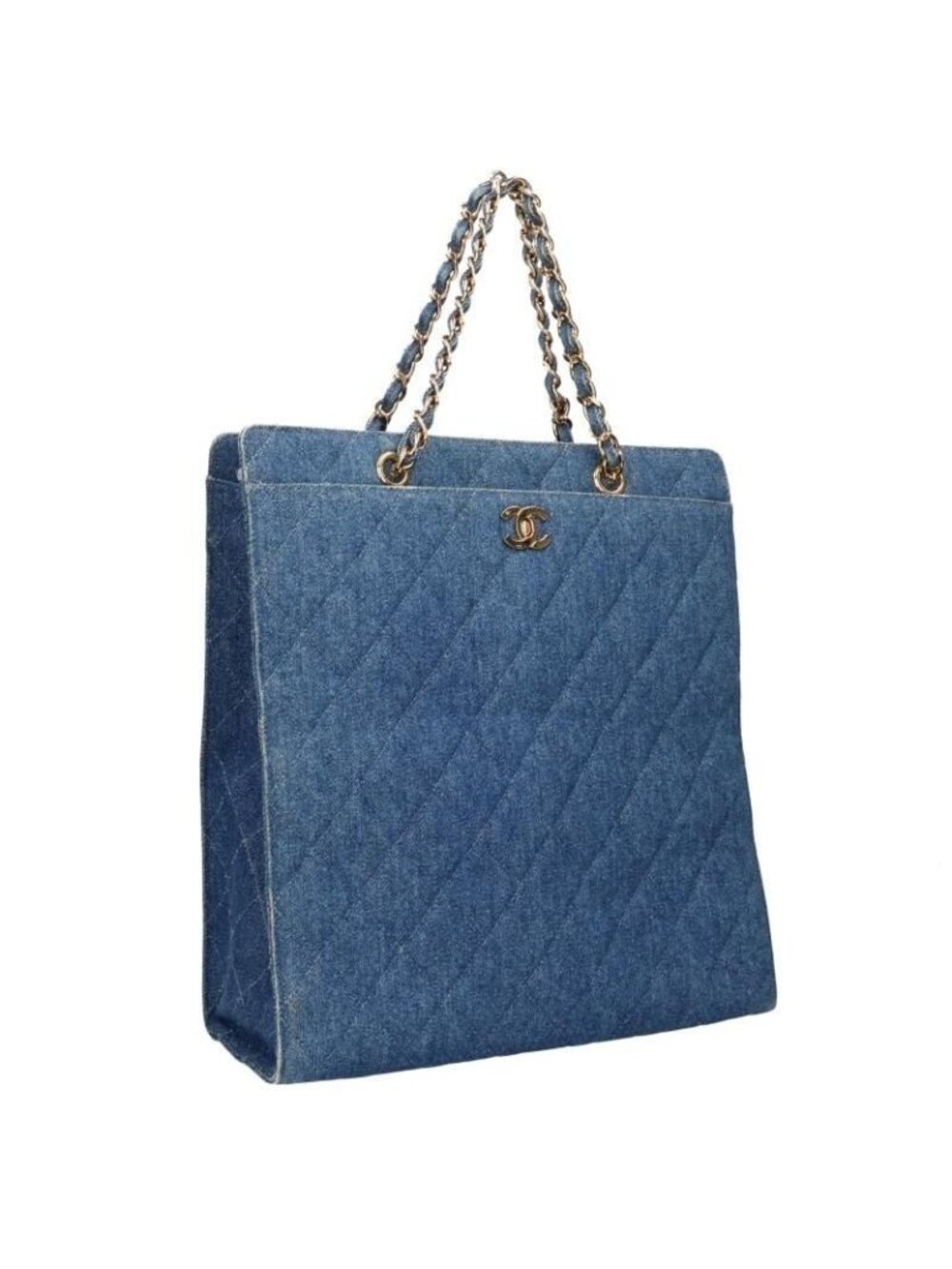 Chanel Quilted Denim Chain Tote Bag